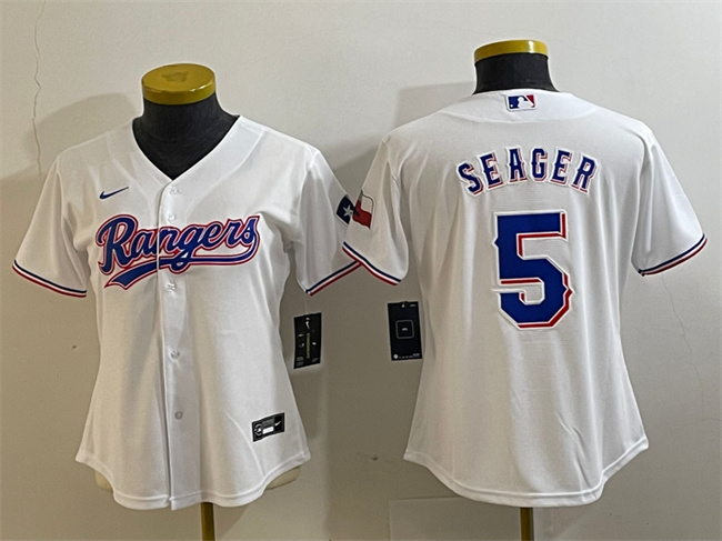 Women's Texas Rangers #5 Corey Seager White With Patch Stitched Baseball Jersey(Run Small) Women's Texas Rangers #5 Corey Seager White With Patch Stitched Baseball Jersey(Run Small)